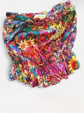 Anthropologie Floral Strapless Smocked Peplum Crop Top